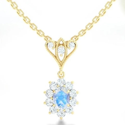 Gold S925 Sterling Silver 14K überzog der Halsketten-hohen Qualität runde Form-Schmuck-blauen Moonstones Spheree Schmuck