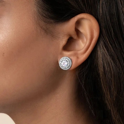 925 Sterling Silver Natural Stone Jewelry das Hexagon schnitt blaue Regenbogen-Moonstone-Bolzen-Ohrringe