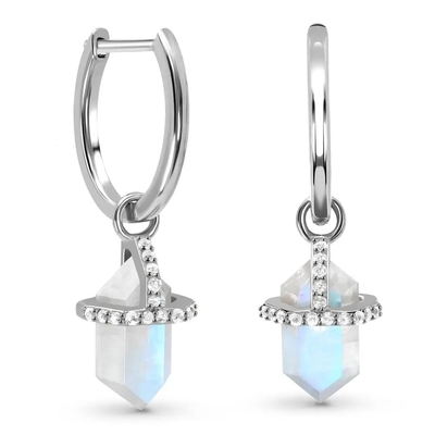 925 Sterling Silver Natural Stone Jewelry das Hexagon schnitt blaue Regenbogen-Moonstone-Bolzen-Ohrringe