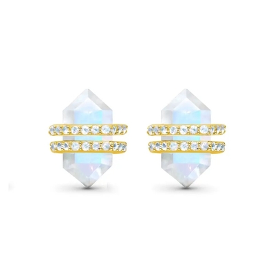 925 Sterling Silver Natural Stone Jewelry das Hexagon schnitt blaue Regenbogen-Moonstone-Bolzen-Ohrringe