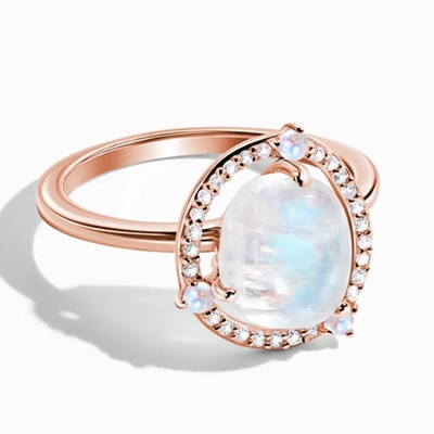 Gold silberner Ring Natural Gemstone Jewelry des Birnen-Moonstone-Verlobungsrings 18k