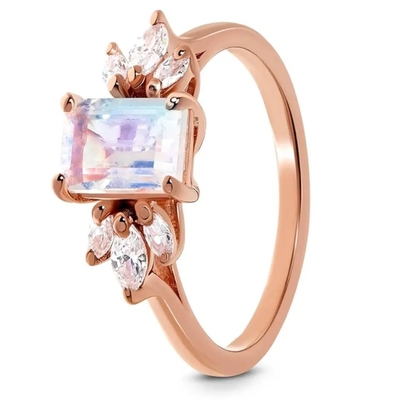 Weißgold ovales Moonstone Art Deco Unique Engagement Ring stellte 925 Sterling Silver ein