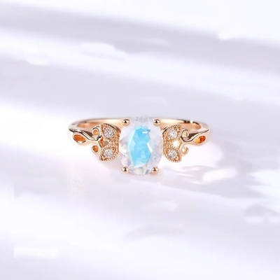 Mode-Schmuck-echter blauer Moonstone-Ring 925 Sterling Silver Plated Rose Gold