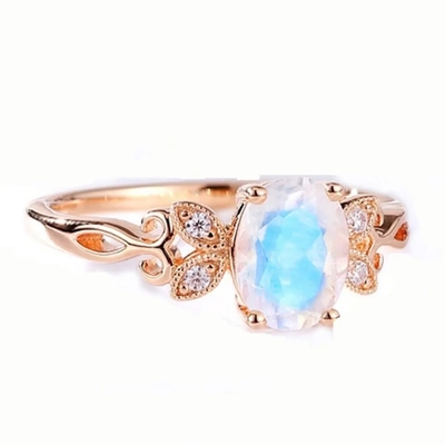Mode-Schmuck-echter blauer Moonstone-Ring 925 Sterling Silver Plated Rose Gold