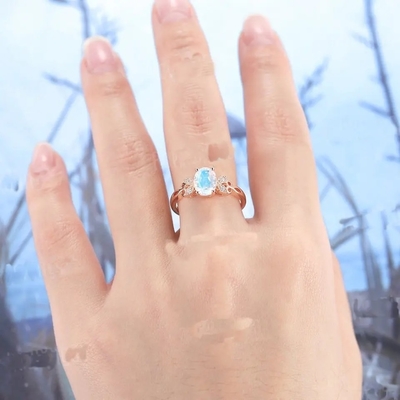 Mode-Schmuck-echter blauer Moonstone-Ring 925 Sterling Silver Plated Rose Gold