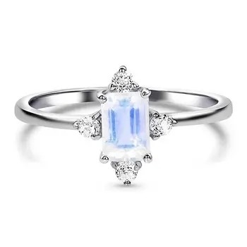 Regenbogen-Moonstone-Verpflichtung CZ-Ringe 925 Sterling Silver