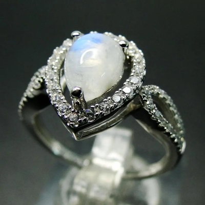 Regenbogen-Moonstone-Verpflichtung CZ-Ringe 925 Sterling Silver