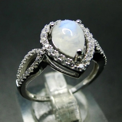 Regenbogen-Moonstone-Verpflichtung CZ-Ringe 925 Sterling Silver