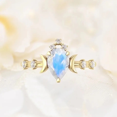 Natürliche Jahrestags-Schmuck-Ring-echter Birnen-Schnitt Moonstone-Edelstein-925 silberne
