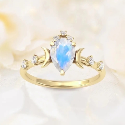 Natürliche Jahrestags-Schmuck-Ring-echter Birnen-Schnitt Moonstone-Edelstein-925 silberne