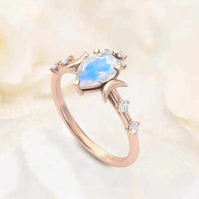 Natürliche Jahrestags-Schmuck-Ring-echter Birnen-Schnitt Moonstone-Edelstein-925 silberne