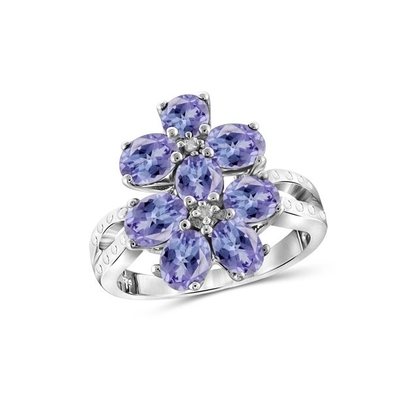 Gold 1/2 Karat-T.G.W. Tanzanite 14kt über Verlobungsring Sterling Silvers 5-Stone CZ