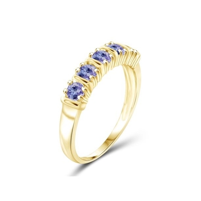 Gold 1/2 Karat-T.G.W. Tanzanite 14kt über Verlobungsring Sterling Silvers 5-Stone CZ