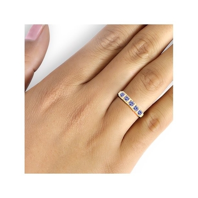 Gold 1/2 Karat-T.G.W. Tanzanite 14kt über Verlobungsring Sterling Silvers 5-Stone CZ