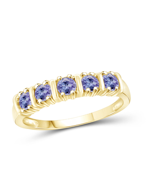 Gold 1/2 Karat-T.G.W. Tanzanite 14kt über Verlobungsring Sterling Silvers 5-Stone CZ