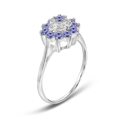 Niederlassungs-Blumen-Entwurfs-Juweliere schlagen Tanzanite-Ring Sterling Silver Ring Jewelry mit weißem CZ-Akzent mit einer Keule