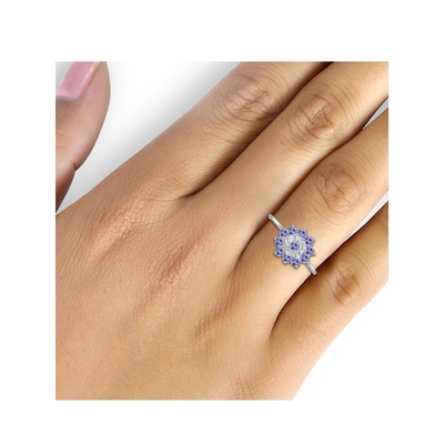 Niederlassungs-Blumen-Entwurfs-Juweliere schlagen Tanzanite-Ring Sterling Silver Ring Jewelry mit weißem CZ-Akzent mit einer Keule