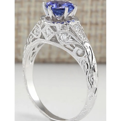 Natürlicher simulierter Tanzanite-Ring in Sterling Silver - Artsy alternativer Verlobungsring - handgemachter Ehering