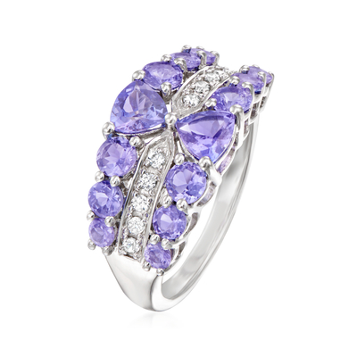 Zinke 1,25 des Karat-4 eiförmiges natürliches Tanzanite und Akzent weiße CZ Sterling Silver Ring