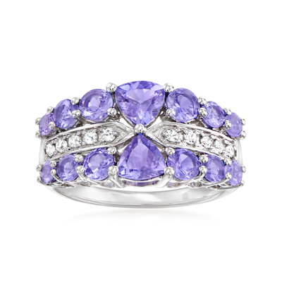 Zinke 1,25 des Karat-4 eiförmiges natürliches Tanzanite und Akzent weiße CZ Sterling Silver Ring