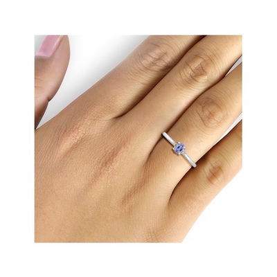 Gem Stone King 0,18 Ct blaues Tanzanite 925 Sterling Silver Ring mit Zinken des gelbes Gold10k schellen