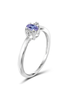 Gem Stone King 0,18 Ct blaues Tanzanite 925 Sterling Silver Ring mit Zinken des gelbes Gold10k schellen