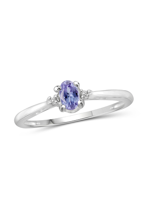 Gem Stone King 0,18 Ct blaues Tanzanite 925 Sterling Silver Ring mit Zinken des gelbes Gold10k schellen