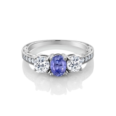 0,5 natürliches blaues Tanzanite festes Weißgold CTW Ring-18K