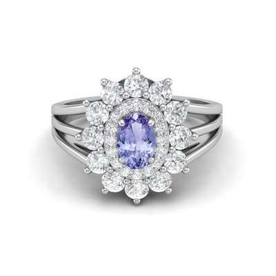 Ring Sterling Silver Ring Jewelry Blumen-Entwurf JewelersClub Tanzanite mit weißem CZ-Akzent