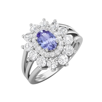 6,02 natürliches blaues Tanzanite festes Weißgold CTW Ring-18K