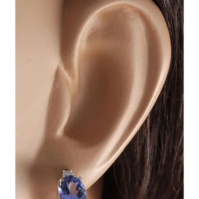 Oval des Weißgold-14k echte natürliche Tanzanite-Ohrringe mit CZ