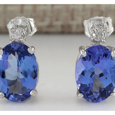 Oval des Weißgold-14k echte natürliche Tanzanite-Ohrringe mit CZ