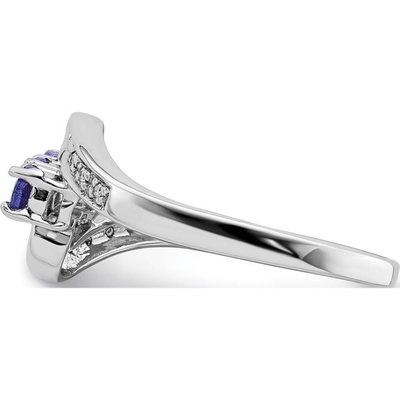 Oval des Weißgold-14k echter natürlicher Tanzanite-Ring mit CZ