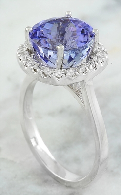 6,02 natürliches blaues Tanzanite festes Weißgold CTW Ring-18K