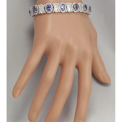 Natürliches Tanzanite weißes Topaz Link Tennis Bracelet Sterling Silber Finecraft 16 Cttw