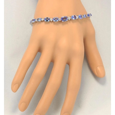 11,80 CTW natürliches Tanzanite und CZ-Armband im festen Weißgold 14k