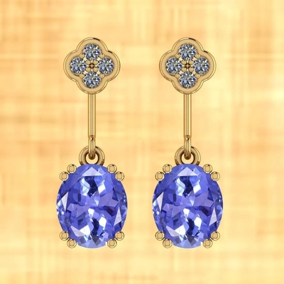 7,82 CTW natürliches Tanzanite und Körper-gelbes Gold CZ-Ohrring-14K