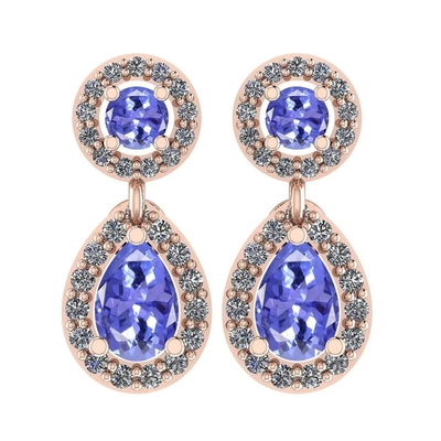 7,82 CTW natürliches Tanzanite und Körper-gelbes Gold CZ-Ohrring-14K