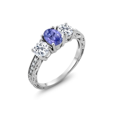 Karat Tanzanite 0,925 weißer CZ Akzent Sterling Silver Ring Jewelry Withs