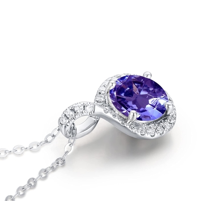 Natürliches Tanzanite-Unendlichkeits-Herz-hängende Halskette CZ Sterling SilverI 14K