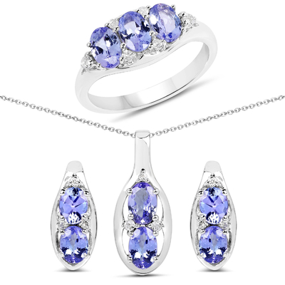 3,12 Karat echtes Tanzanite und weißer Topas-3-teilige Halskette 925 Sterling Silver