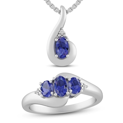 3,12 Karat echtes Tanzanite und weißer Topas-3-teilige Halskette 925 Sterling Silver