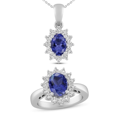 3,12 Karat echtes Tanzanite und weißer Topas-3-teilige Halskette 925 Sterling Silver