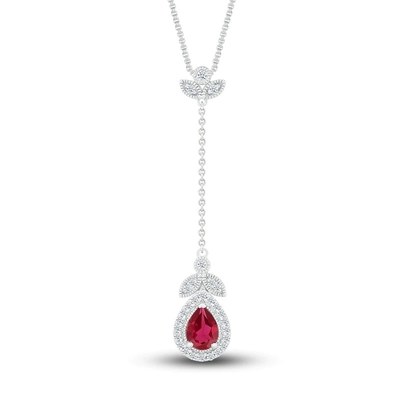 Natürlicher Garnet Ruby Necklace 1/15 ct TW CZ 14K zwei Tone Gold