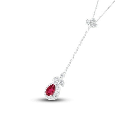 Natürlicher Garnet Ruby Necklace 1/15 ct TW CZ 14K zwei Tone Gold