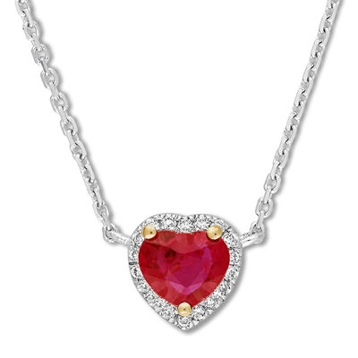 Natürlicher Garnet Ruby Necklace 1/15 ct TW CZ 14K zwei Tone Gold