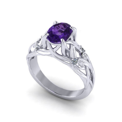 Amethyst-mit Filigran geschmückter Ring    Etwas Steine mit 4K Weißgold, Amethyst .20cttw