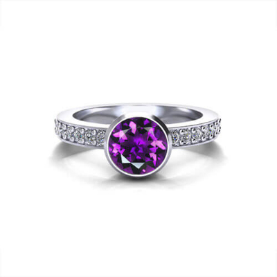 Amethyst-mit Filigran geschmückter Ring    Etwas Steine mit 4K Weißgold, Amethyst .20cttw