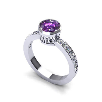 Amethyst-mit Filigran geschmückter Ring    Etwas Steine mit 4K Weißgold, Amethyst .20cttw