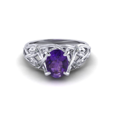 Amethyst-mit Filigran geschmückter Ring    Etwas Steine mit 4K Weißgold, Amethyst .20cttw